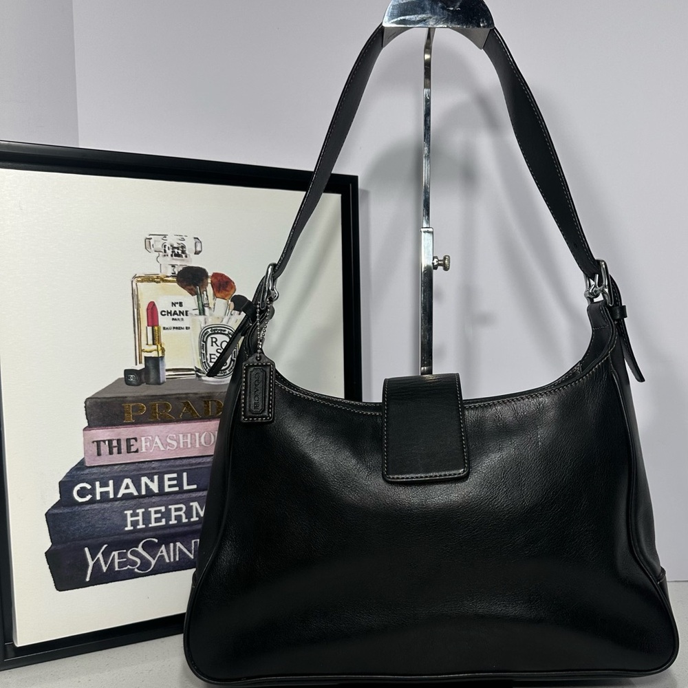 COACH Vintage Black Leather Hamptons Hobo Shoulder Bag